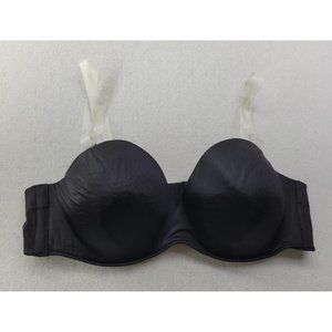 Cacique Women 44D Black Strapless Bra Clear Straps Included Underwire Wide Back